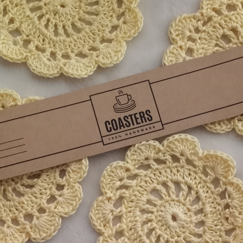 Crochet doily coaster set 4pc, handmade by seller cottage aesthetic, retro - Picture 5 of 15
